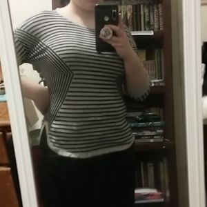 Black and gray stripped sweater with 3/4 sleeves